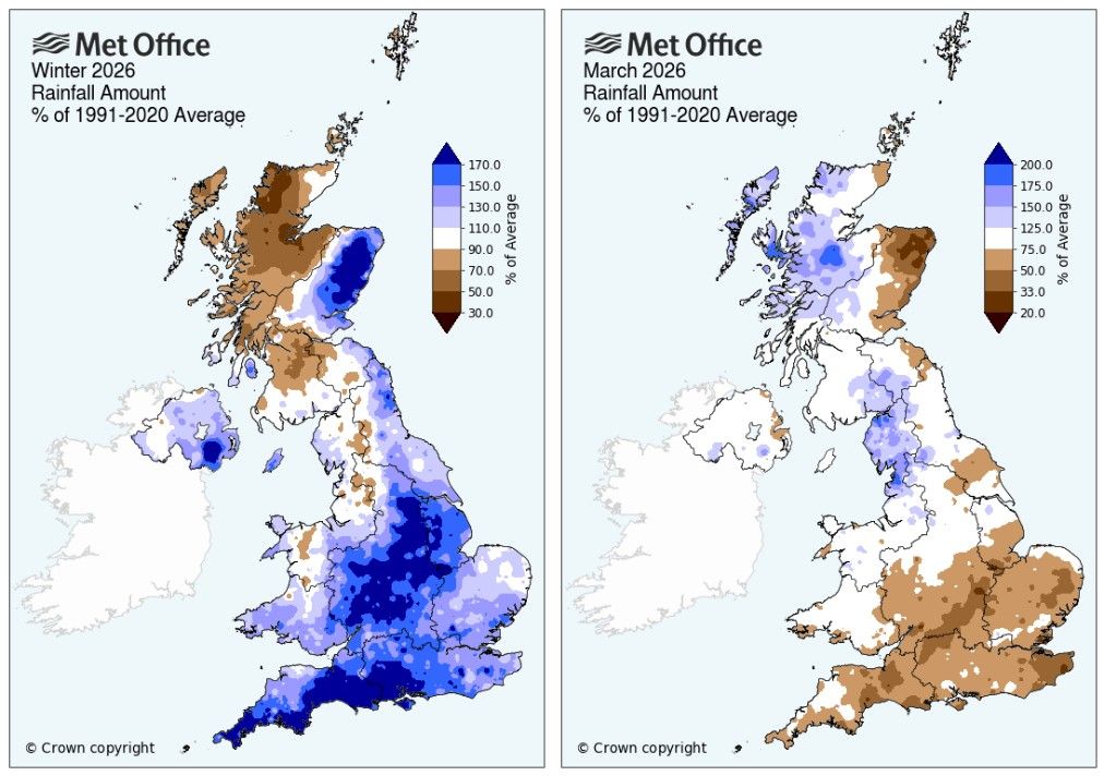 Map comparing winter rainfall to march 2026 rainfall