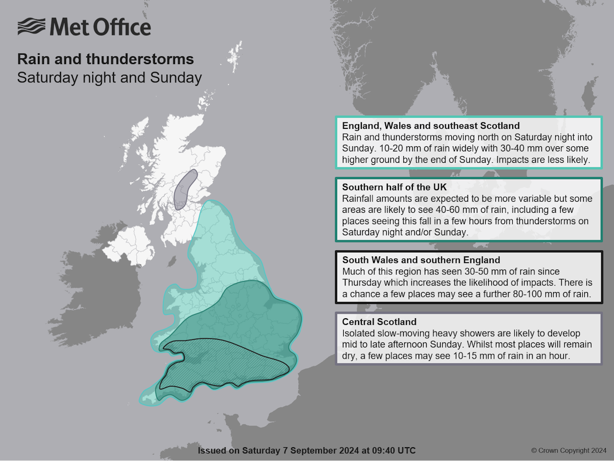 Graphic showing areas of heaviest rainfall