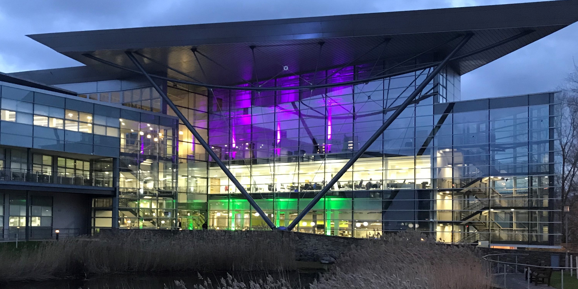 Met Office HQ at night.