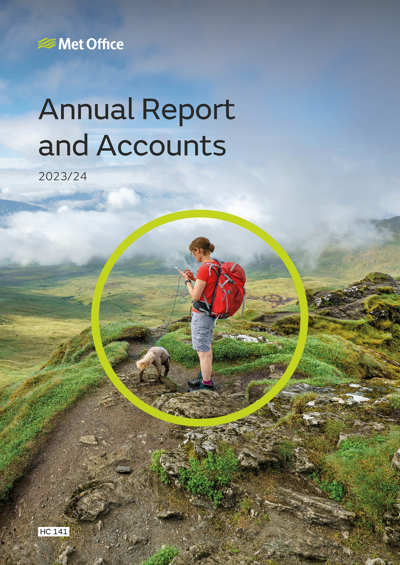 Met Office Annual Report and Accounts 2024 - A walker in the countryside with blue skies