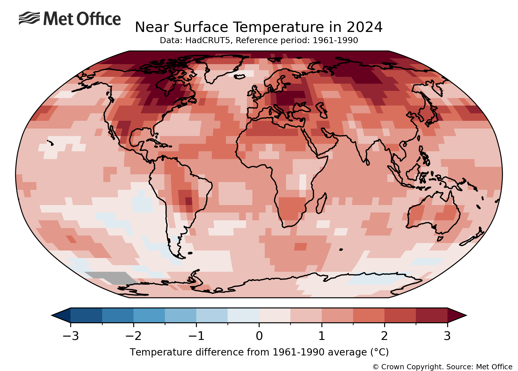 Global temperature anomalies Global air temperature anomaly map.